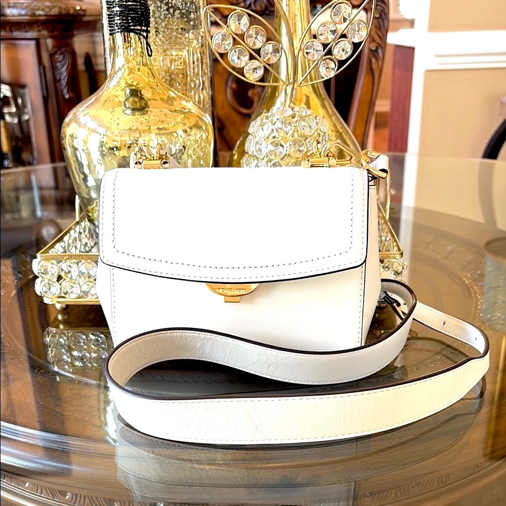 MK White Leather Crossbody Bag
